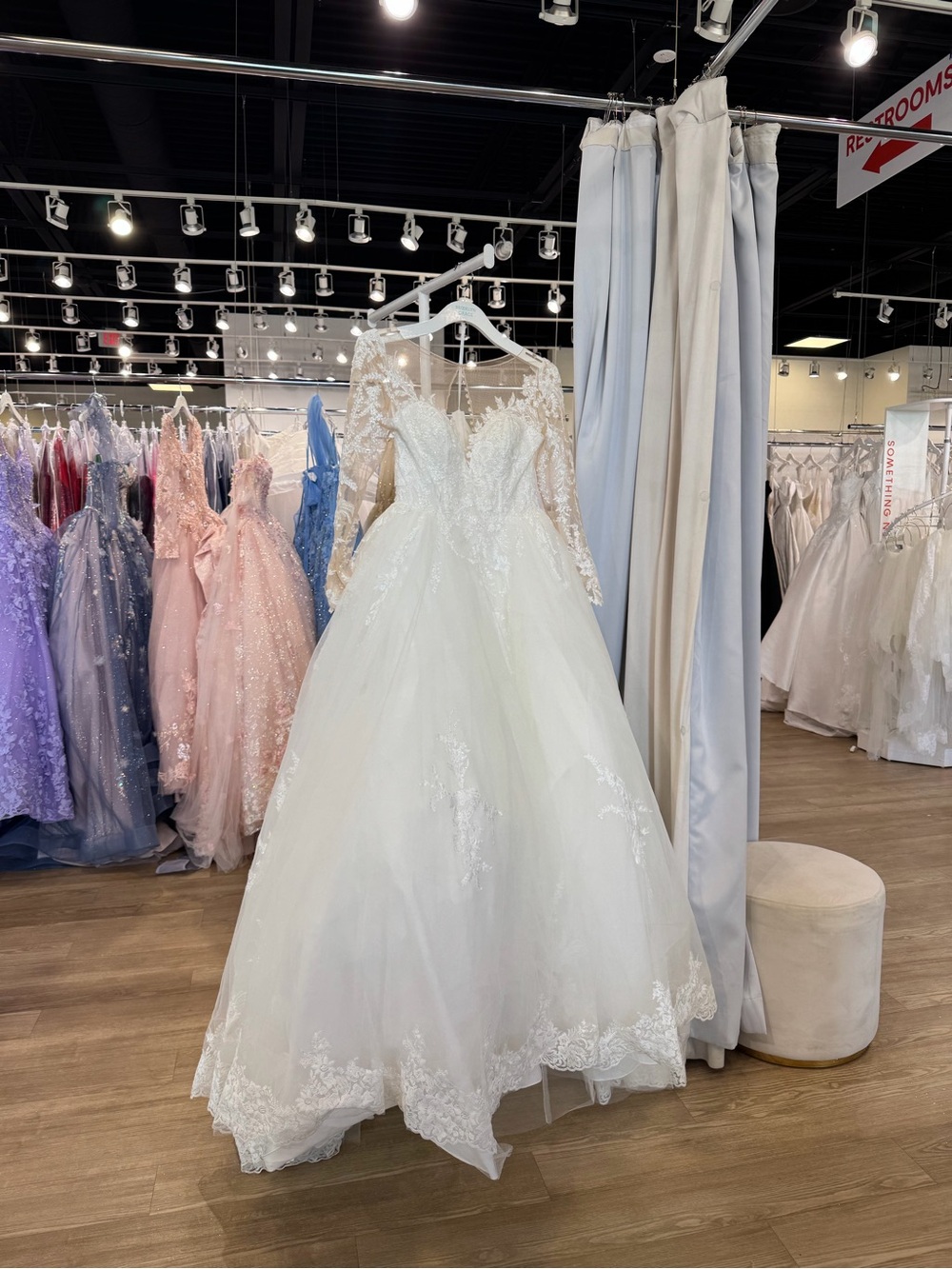 Romantic Ivory A-Line Wedding Gown with Sheer Lace Sleeves